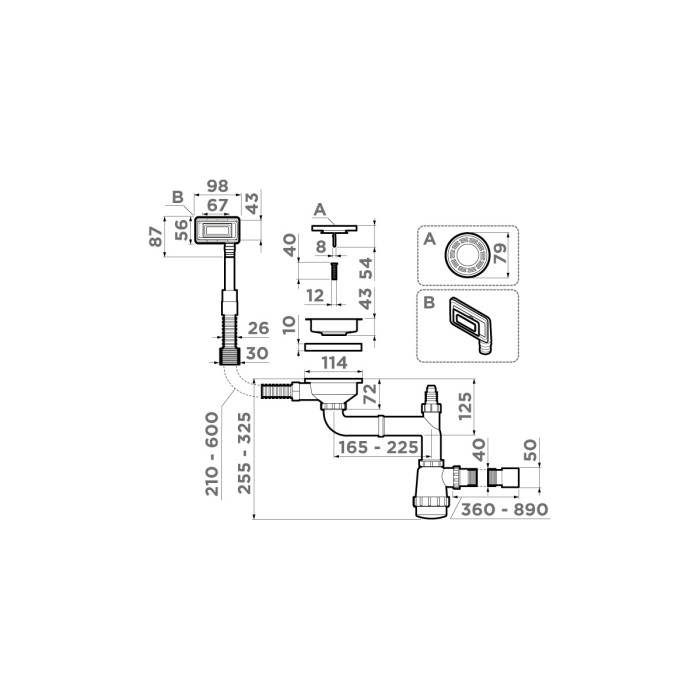 Omoikiri арматура для одночашевых моек с универсальным прямоугольным переливом wk-1-un арт. 4956833