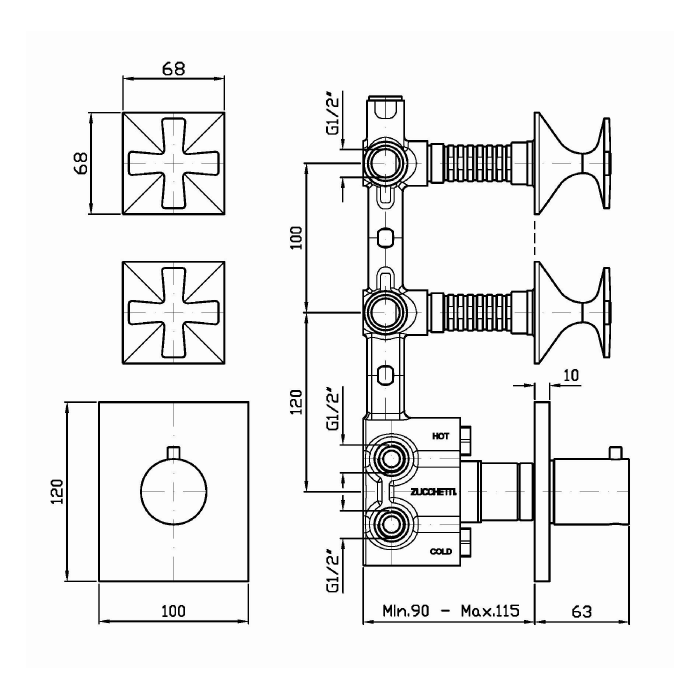 Zucchetti смеситель для душа, встраиваемый, термостатический, с 2 запорными клапанами, bellagio, золото арт. zb1660.c40
