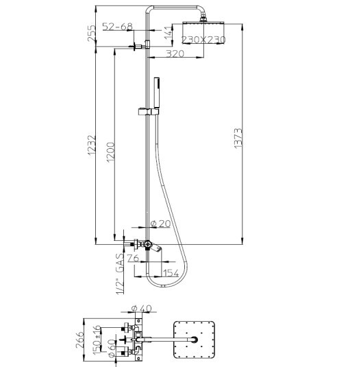 Bossini душевая стойка с термостатом для душа, верхним и ручным душем и шлангом, cosmo, хром арт. l10403.1.030