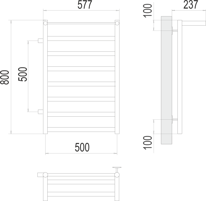 Terminus водяной полотенцесушитель хендрикс п8 500х800 бп500 слева, эконом арт. 4670078531582