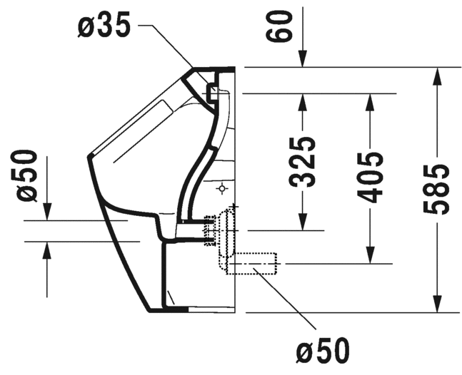Duravit писсуар подвесной без "мушки", с креплением, без смывного края rimless, me by starck, 2809300000 цвет: белый