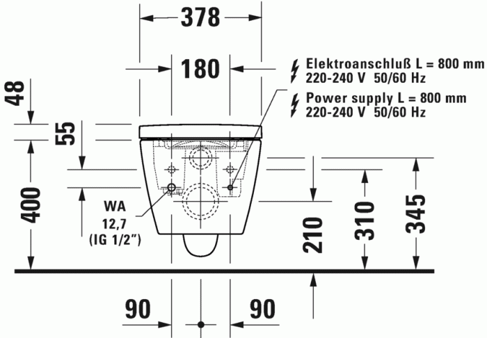 Duravit комплект: унитаз + крышка lite set, sensowash starck f lite, 650001012004310 цвет: белый глянцевый