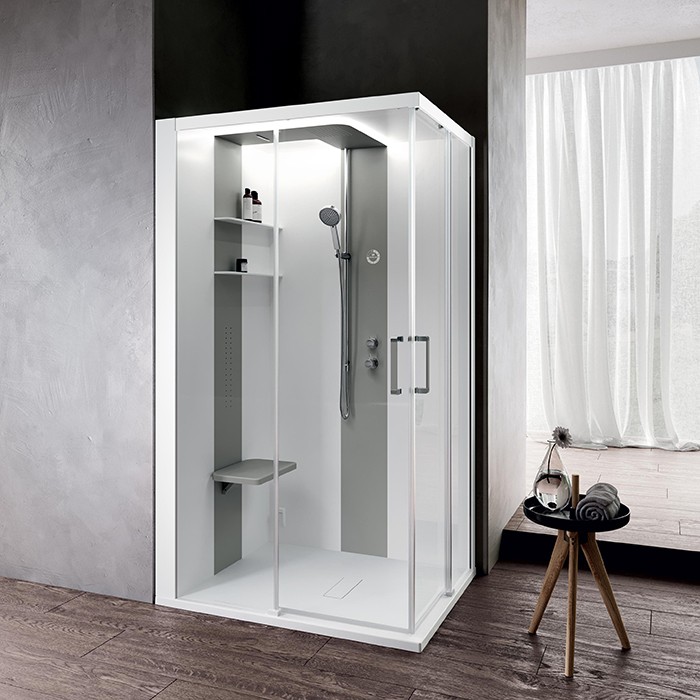 Novellini душевая кабина 120х100х217.5cмм, sx, essential, поддон 12.5см, с термостатическим смесителем, стекло, skill, skia219st1f-1an1 цвет: белый глянцевый/light grey