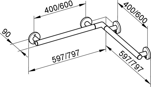 Keuco поручень вдоль стены 597 мм и штанга для душа 597 мм, plan care, хром арт. 34911 014400