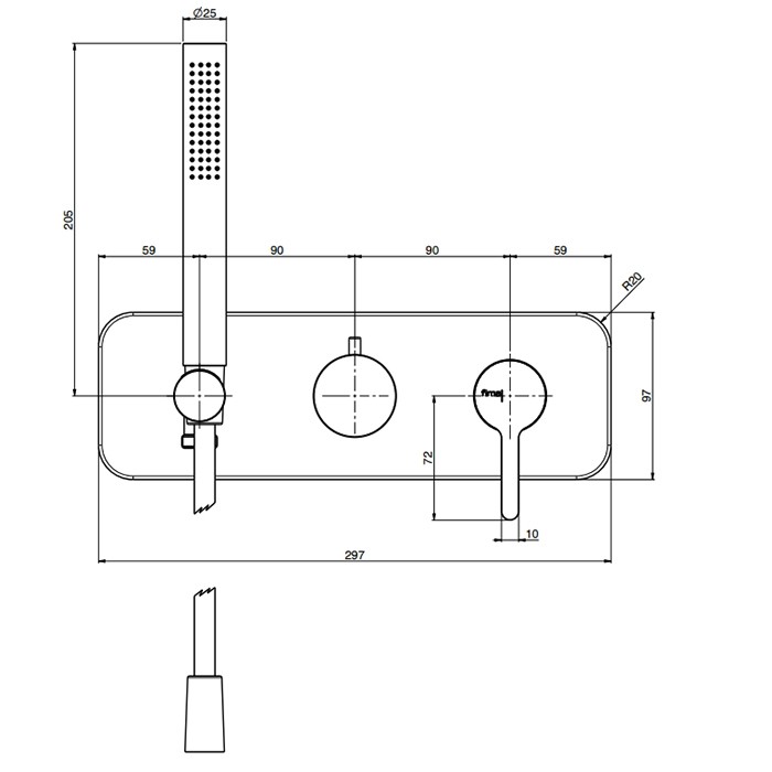 Fima Carlo Frattini смеситель для душа, встраиваемый, с ручным душем, 2 источника, snap, хром арт. f3129wx2cr