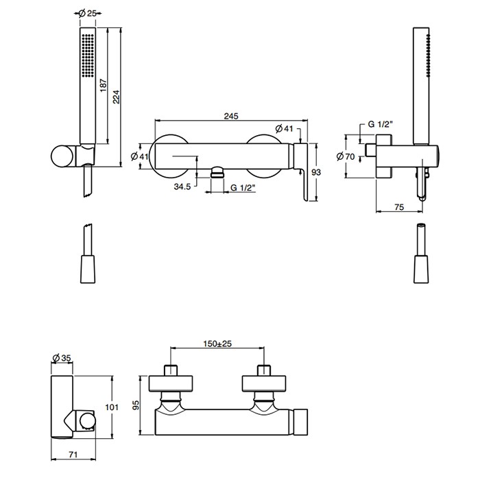 Fima Carlo Frattini смеситель для душа, настенный, с ручным душем, snap, черный арт. f3115ns