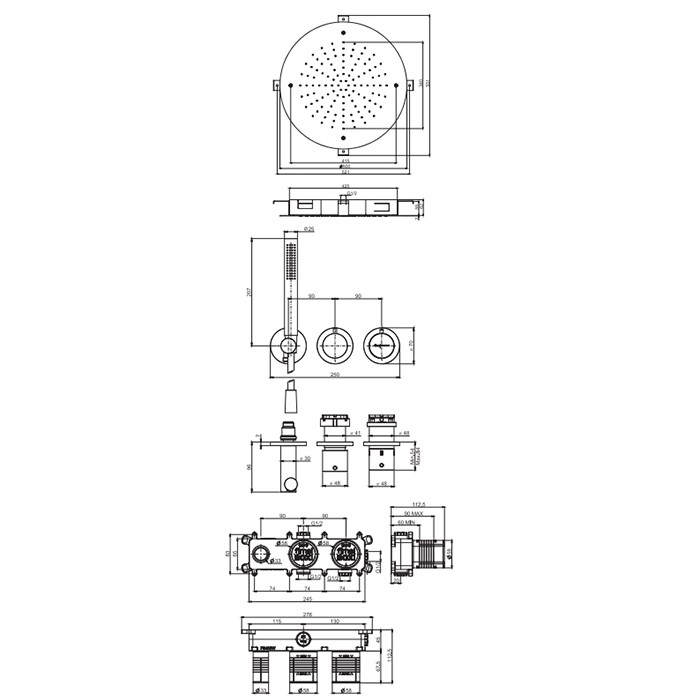 Fima Carlo Frattini душевая система, с верхним душем 50см., встраиваемый, термостатическим смесителем, на 2 выхода и ручным душем sistemi doccia, чёрный арт. f3149wx9r50ns