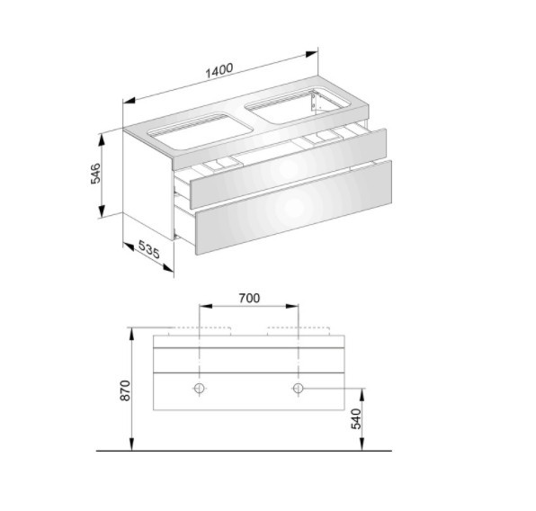 Keuco тумба подвесная под раковину без отверстия под смесители, с четырьмя выдвижными фронтами, edition 400, антрацит арт. 31575 390000