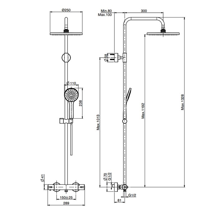 Fima Carlo Frattini душевая стойка, с термостатическим смесителем, верхний душ из abs d25см., ручной душ и шланг 150см., хром арт. f4905/rp251cr