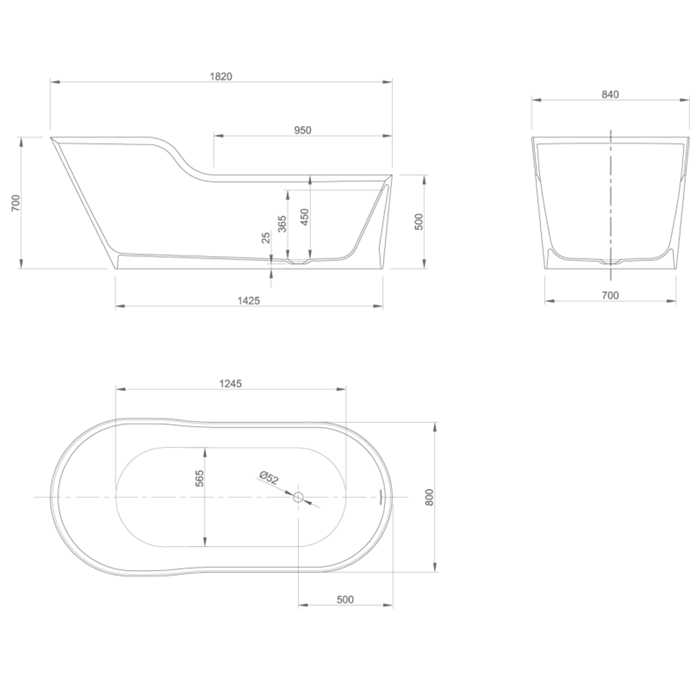 Knief ванна 182х84х70/50см., со сливом, Glow, 0600-062-01 bi matt цвет: белый