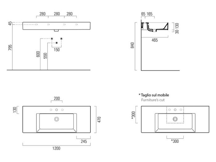 GSI Подвесная раковина 120х47х13 см, санфаянс, Kube-x - 9452111