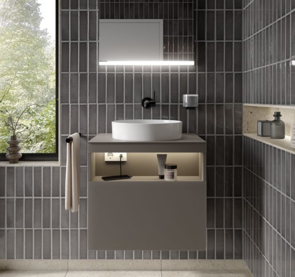 Keuco тумба под раковину с освещением 490 мм х 650 мм х 625 мм, с 1 выдвижным ящиком, с сифоном, кашемир/кашемир, stageline, кашемир арт. 32852 180100