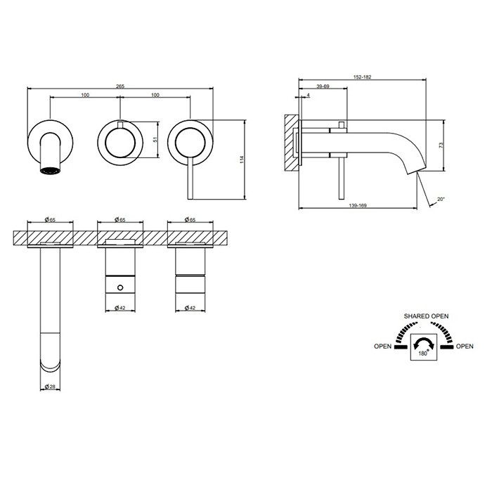 Gessi Смеситель для ванны, встраиваемый, 316, 54140#239 цвет: steel brushed