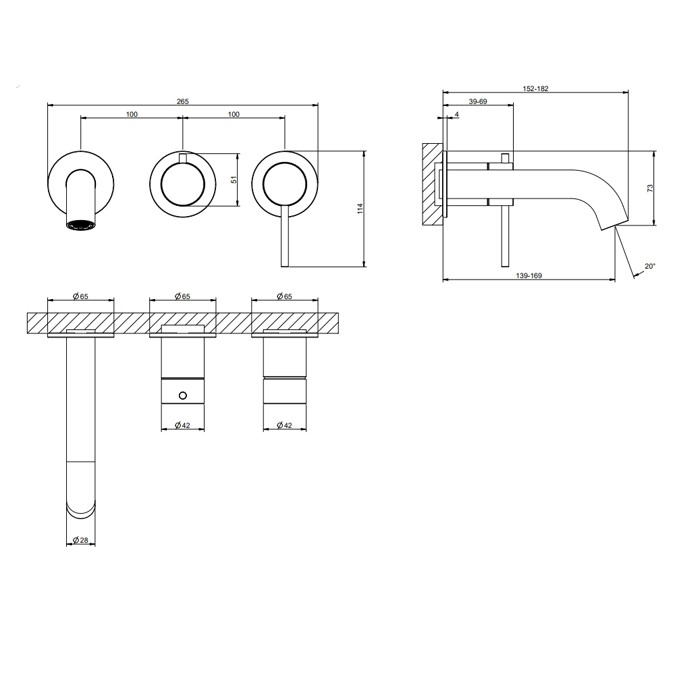 Gessi Смеситель для ванны, встраиваемый, 316, 54140#239 цвет: steel brushed