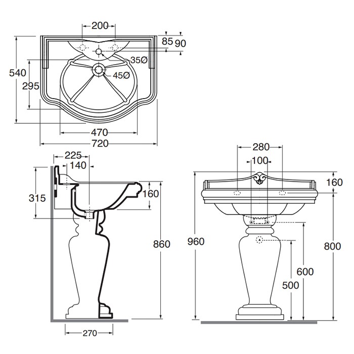 Azzurra раковина накладная 72х54х32см, с 3 отв., Azzurra, JULA07254T0TBI*3 цвет: белый