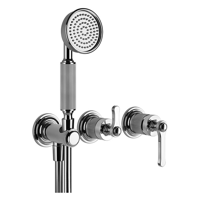 Gessi Смеситель встраиваемый, однорычажный, с переключателем на 2 положения, с ручным душем и шлангом 1500 мм., внешняя часть, Venti20, 65036#031 цвет: хром