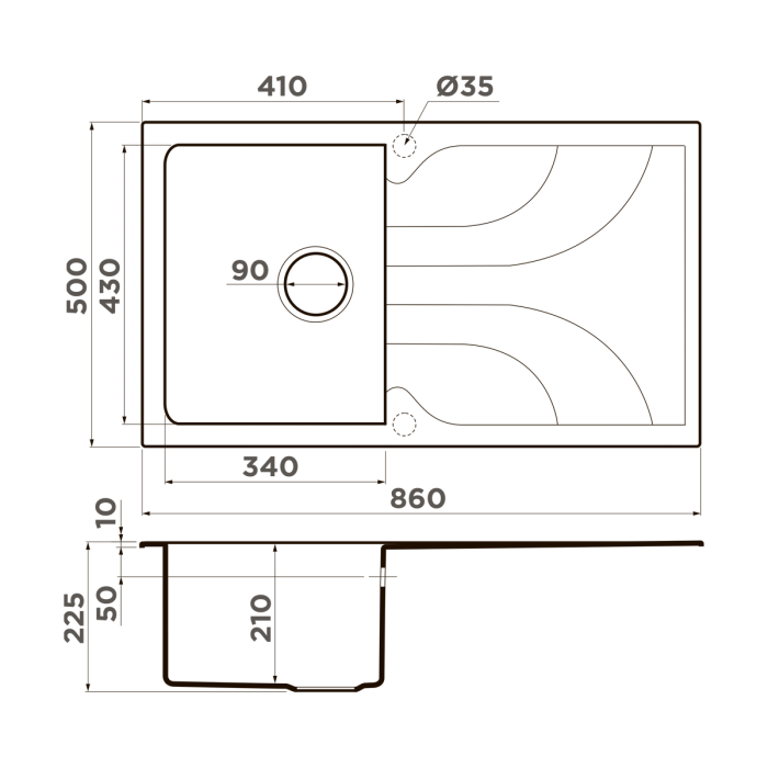 Omoikiri кухонная мойка Yasugata 86, темный шоколад арт. 4993872