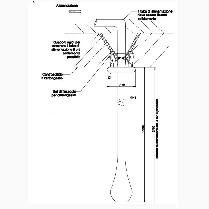 Gessi Потолочный излив каплевидной формы, для монтажа с удаленным управлением 33700/30709 (не входит в комплект), Goccia, 33699#299 цвет: черный