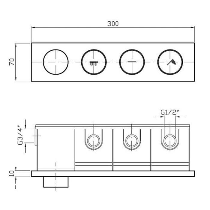 Zucchetti смеситель для душа, встраиваемый, термостатический, с 3 кнопками включения-выключения, внешняя часть, hoop, хром арт. zho773
