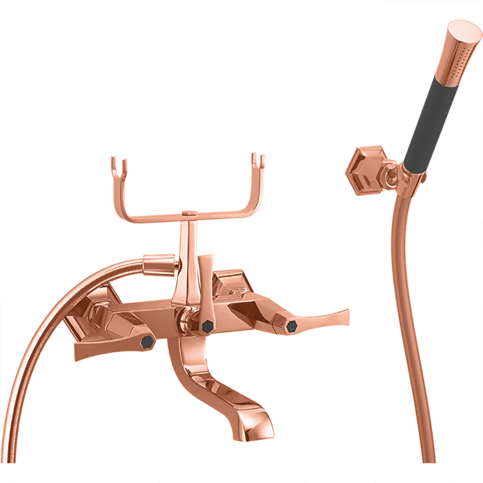 Cisal смеситель для ванны двухрычажный, с душевым комплектом cf0001007e cherie, цвет: розовое золото