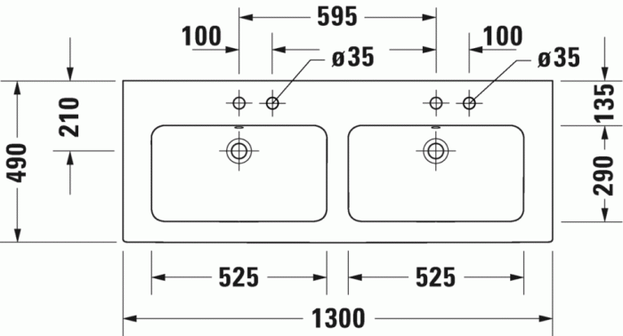 Duravit раковина двойная без отверстий под смеситель, с переливом, me by starck, 2336130060 цвет: белый