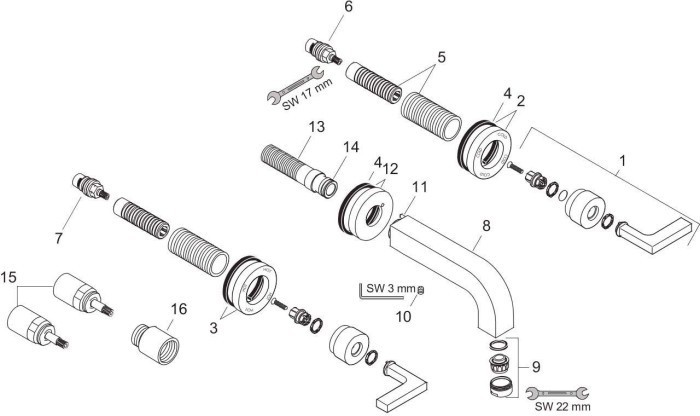 AXOR смеситель для раковины, на 3 отверстия, скрытого монтажа, с изливом 222 мм, Citterio, шлифованное красное золото арт. 39147310