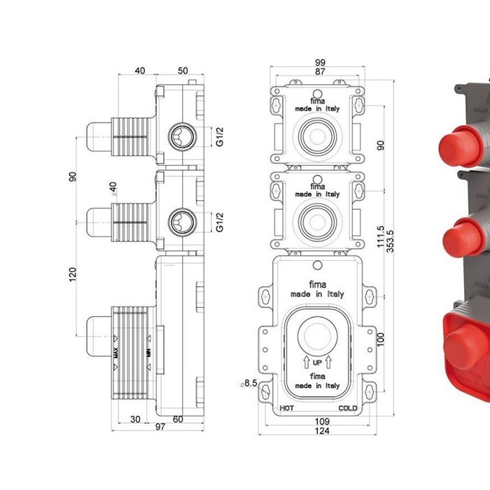 Fima Carlo Frattini внутренняя часть встраиваемого термостатического смесителя для душа, арт. f2462/1