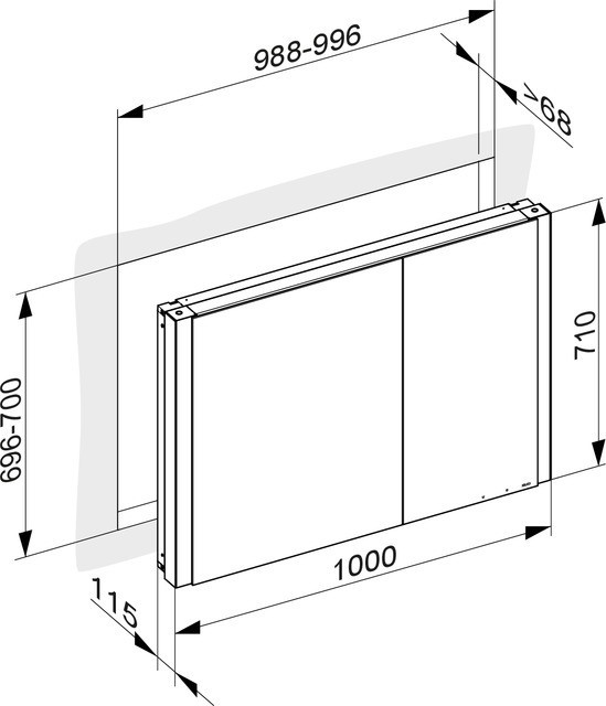 Keuco шкаф с подсветкой и подогревом для встраиваемого монтажа 115 мм х 1000 мм х 710 мм, с 2 поворотными ассиметричными дверцами, somaris, дуб светлый арт. 14513 852201
