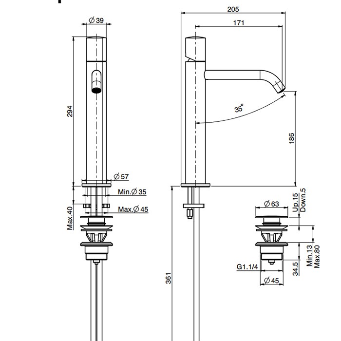 Fima Carlo Frattini смеситель для раковины высокий, на 1 отверстие, без ручки, с донным клапаном click-clack, so, хром арт. f3181/hcr s3cr