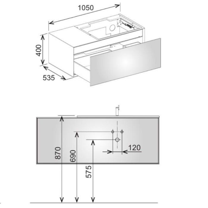 Keuco тумба под умывальник, 1050х400х535 мм отверстие справа 1 ящик фасад дуб, edition lignatur, арт. 33341 700211