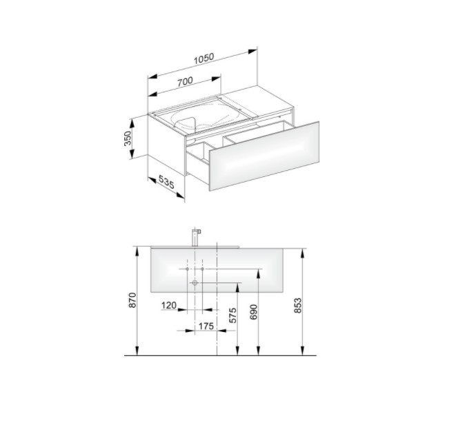 Keuco тумба подвесная под раковину слева с одним выдвижным фронтом, edition 11, кашемир арт. 31153 280000
