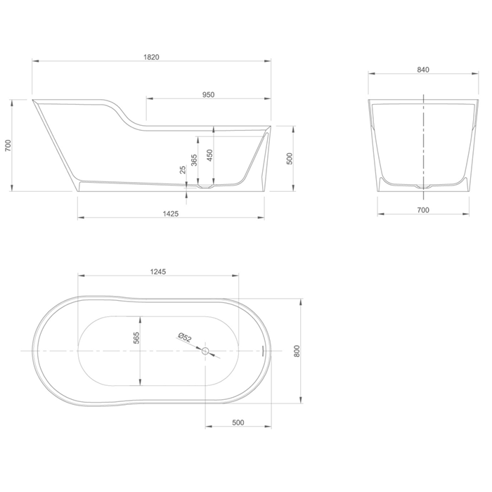 Knief ванна 182х82х70/50см., со сливом, Glow, 0600-061-01/R bi matt цвет: белый