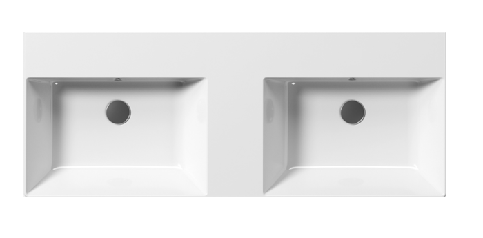 GSI Подвесная раковина 120х47х16 см, глянцевая, санфарфор, двойная, с отв. под смеситель, Kube-x - 9425111