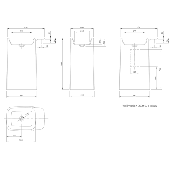Knief раковина 67х43х90 см, без отв., отдельностоящая, выход в пол, Pride, 0600-071-01 цвет: белый