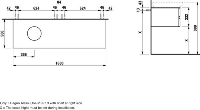 LAUFEN шкафчик под раковину 818973, 1600 мм, с вырезом слева, IL BAGNO ALESSI ONE - 4.2426.1.097.631.1