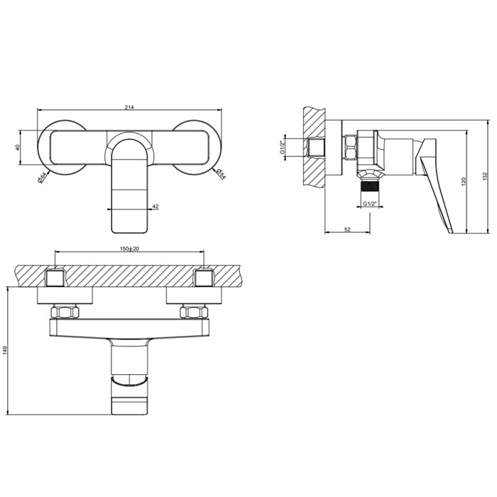 Gessi Смеситель для душа, настенный на 2 отв., Rilievo, 59031#031 цвет: хром