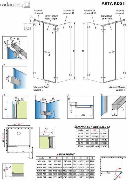 Radaway душевая дверь kds ii 53 петли хром стекло прозрачное, Arta - 386521-03-01R