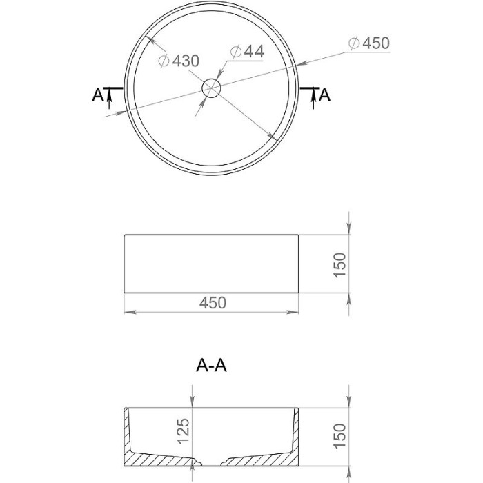 Salini раковина накладная 45x45, armonia, 130126mrf цвет: матовый белый