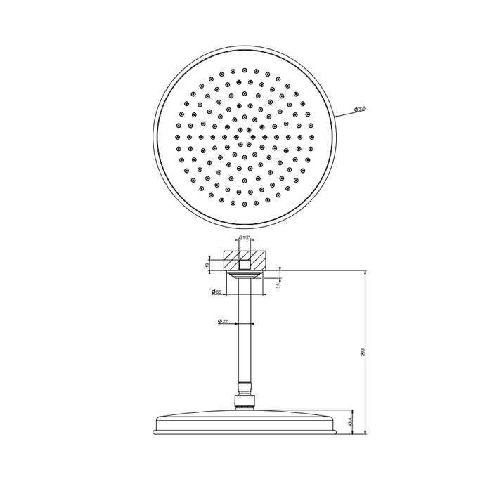 Gessi Верхний душ d300 мм., с потолочным держателем 293 мм., Venti20, 65153#710 цвет: brass pvd