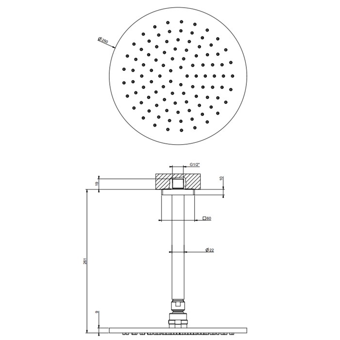 Gessi Потолочная душевая головка шарнирная на 1/2",d250 мм., Rilievo, 59152#031 цвет: хром