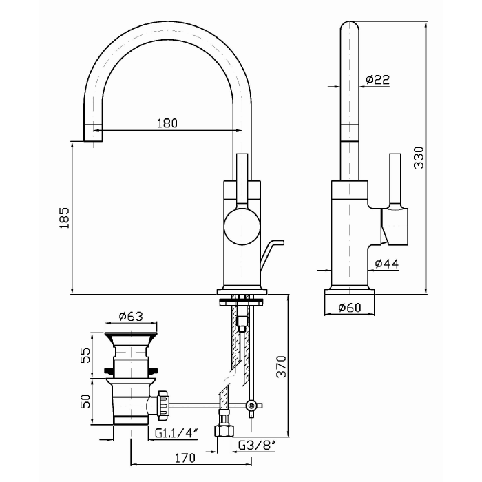 Zucchetti однорычажный смеситель для раковины, с поворотным изливом, pan, хром арт. zp6588