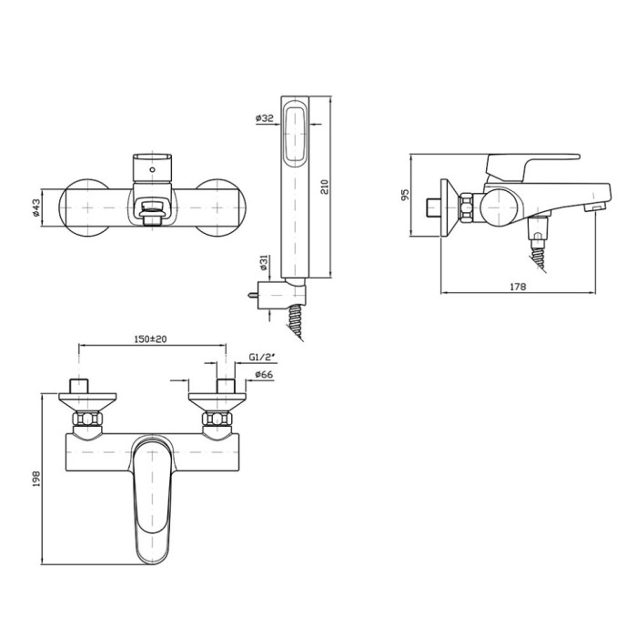 Zucchetti однорычажный смеситель для ванны-душа на 2 отверстия, sun, хром арт. zsn108