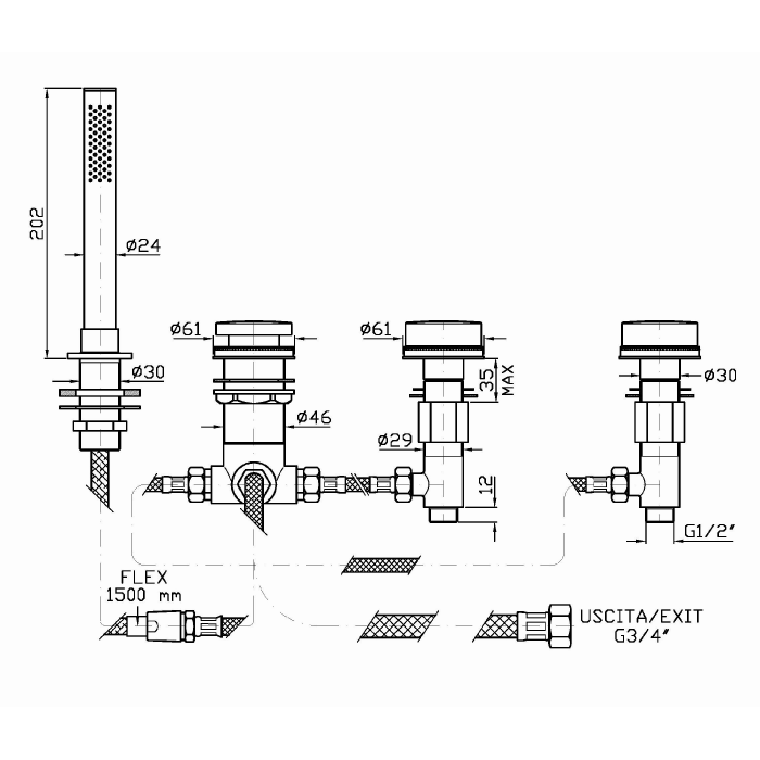 Zucchetti смеситель для ванны на 4 отверстия, savoir, хром арт. zsa484.cc