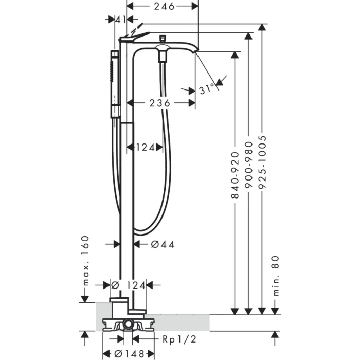 Hansgrohe смеситель напольный для ванны, Vivenis, черный арт. 75445670