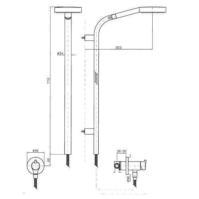 Zucchetti верхний душ, установка interaxe регулируемая (мин.250 – макс.600 мм). цвет: хром, simply beautiful, хром арт. z93118 zsb072 r99686
