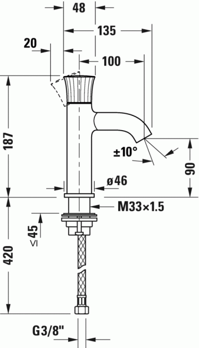 Duravit однорычажный смеситель для раковины s, 187 мм, white tulip, wt1010002010 цвет: хром