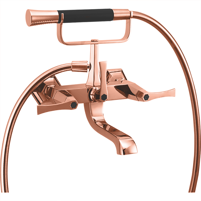 Cisal смеситель для ванны двухрычажный, с душевым комплектом cf0001207e cherie, цвет: розовое золото