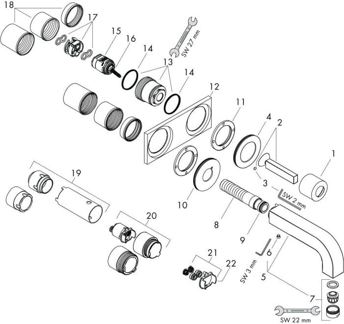 AXOR смеситель для раковины, однорычажный, настенный, с тонкой рукояткой, с изливом 220 мм, с панелью, Citterio, полированный черный хром арт. 39115330