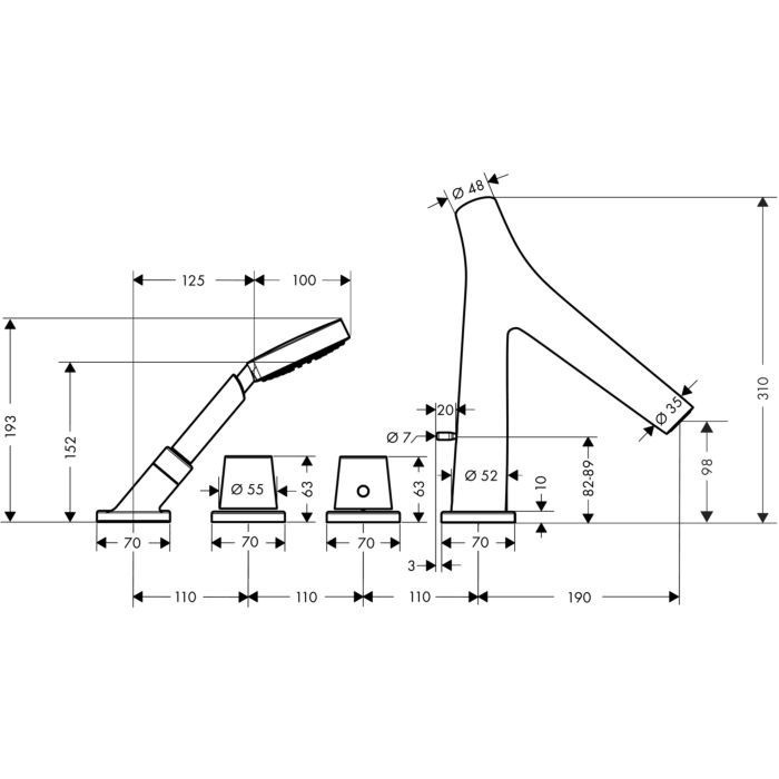 AXOR термостат на край ванны, Starck Organic, никель арт. 12426820