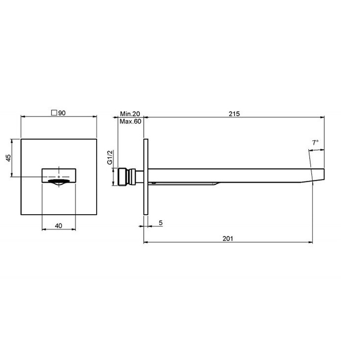 Fima Carlo Frattini излив для настенного монтажа 201мм, fit, черный арт. f2424ns